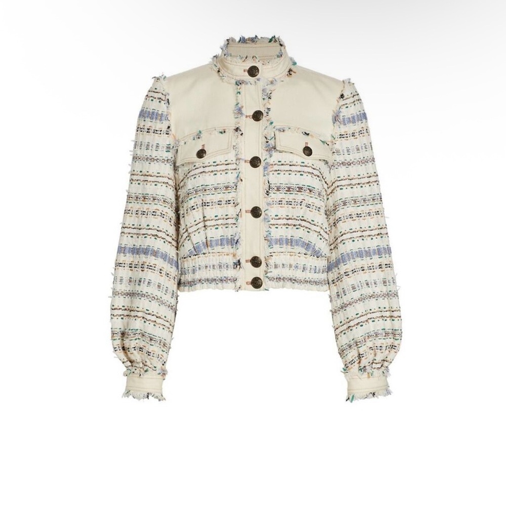 Veronica Beard Cream and Blue Tweed Jacket